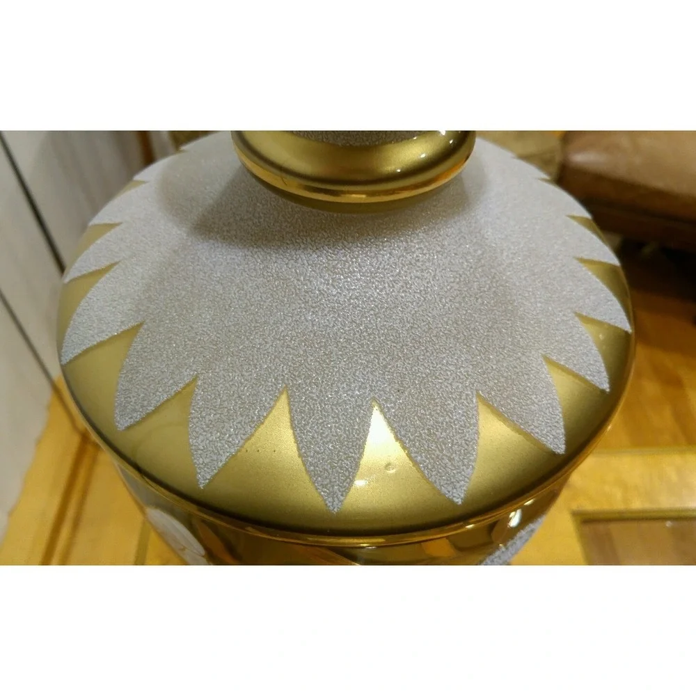 Vintage Gold Colored Glass Floral Pattern Table Lamp Square Brass Base Germany